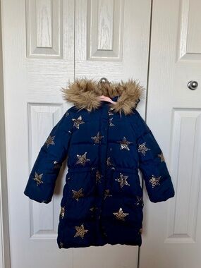 GAP Navy Puffer Jacket with Gold Star Accents